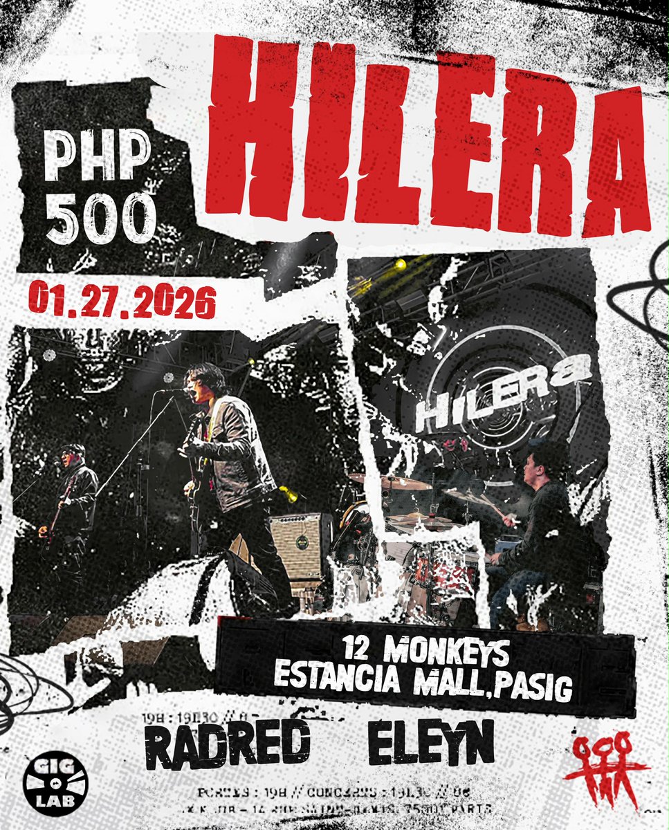GigLabPH's tweet image. 🎸 Hilera  Live at 12 Monkeys 🎸
with ELEYN &amp;amp; RadRed

📅 January 27 | Tuesday
📍 12 Monkeys, Estancia Mall
🎟 Door Charge PhP500
📞 For Table Reservations: 0917 570 3222

#GigLabLive #Hilera #12Monkeys #LiveMusicEvent #LiveMusicVenue #LiveEntertainment #LiveMusicExperience #OPM