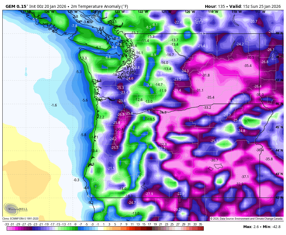 vlad_rad's tweet photo. Colder trends on the Canadian model tonight for arctic air seeping #West to the #BC Coast by the weekend. The main cold remains E of Rockies but a #cold clip is still on the way. 
#BCWx #BCStormWatch #PNW #West #WinterWatch https://t.co/61Nq1Dbq2f