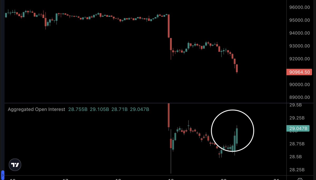 🚨 BITCOIN UNTER 91.000$! PREIS FÄLLT + OI STEIGT = MARKT GEHT SHORT! ⚠️