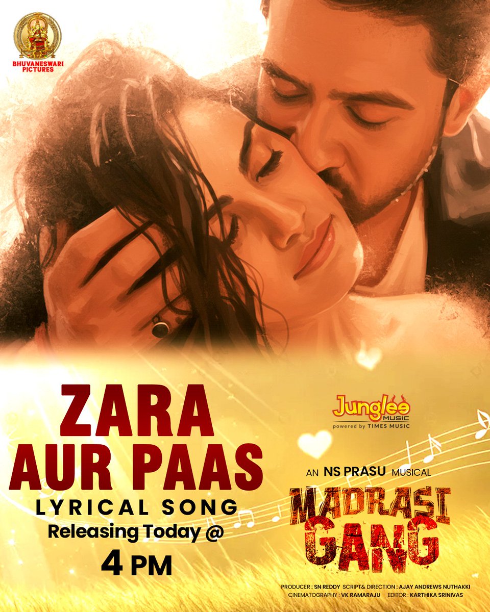 #MadrasiGang 2nd Single Releasing today at 4 PM❤️
Brought to life by music director <a href="/NsprasuMusic/">NSPRASU_MUSIC</a> and sung with heartfelt emotion by <a href="/javedali4u/">Javed Ali</a>

<a href="/javedali4u/">Javed Ali</a> <a href="/AshmitPatel/">Ashmit Patel</a> <a href="/AdhyayanSsuman/">adhyayan S Suman</a> <a href="/itsAjayAndrews/">AjayAndrewsNuthakki</a> <a href="/SNReddy09/">S N Reddy</a> <a href="/PrashantIngole1/">Prashant Ingole</a> <a href="/NsprasuMusic/">NSPRASU_MUSIC</a> <a href="/laxmikanthnec/">laxmikanthnec</a>
