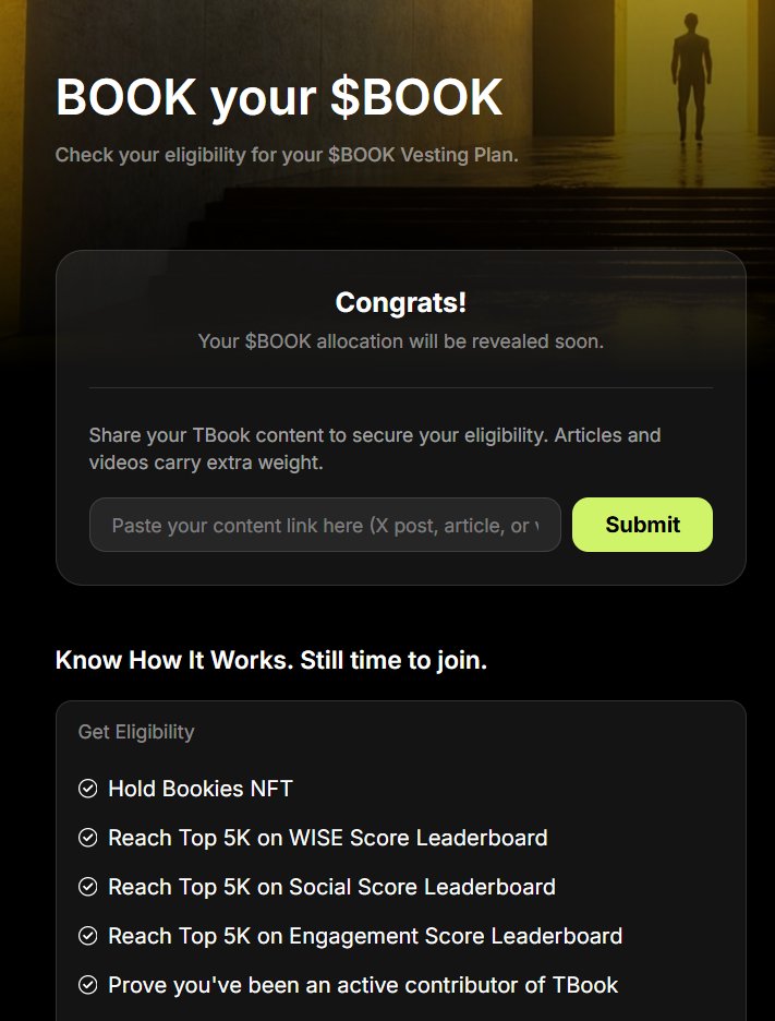 anangxilham's tweet photo. Exciting news from @realtbook : The $BOOK Airdrop Vesting Plan and Eligibility Checker are live now!

TGE set for Q1 2026 – if you're active in the @realtbook RWA ecosystem, contributing, or building, it's your chance to secure your $BOOK allocation.👇 https://t.co/PrgbTsaH7I
