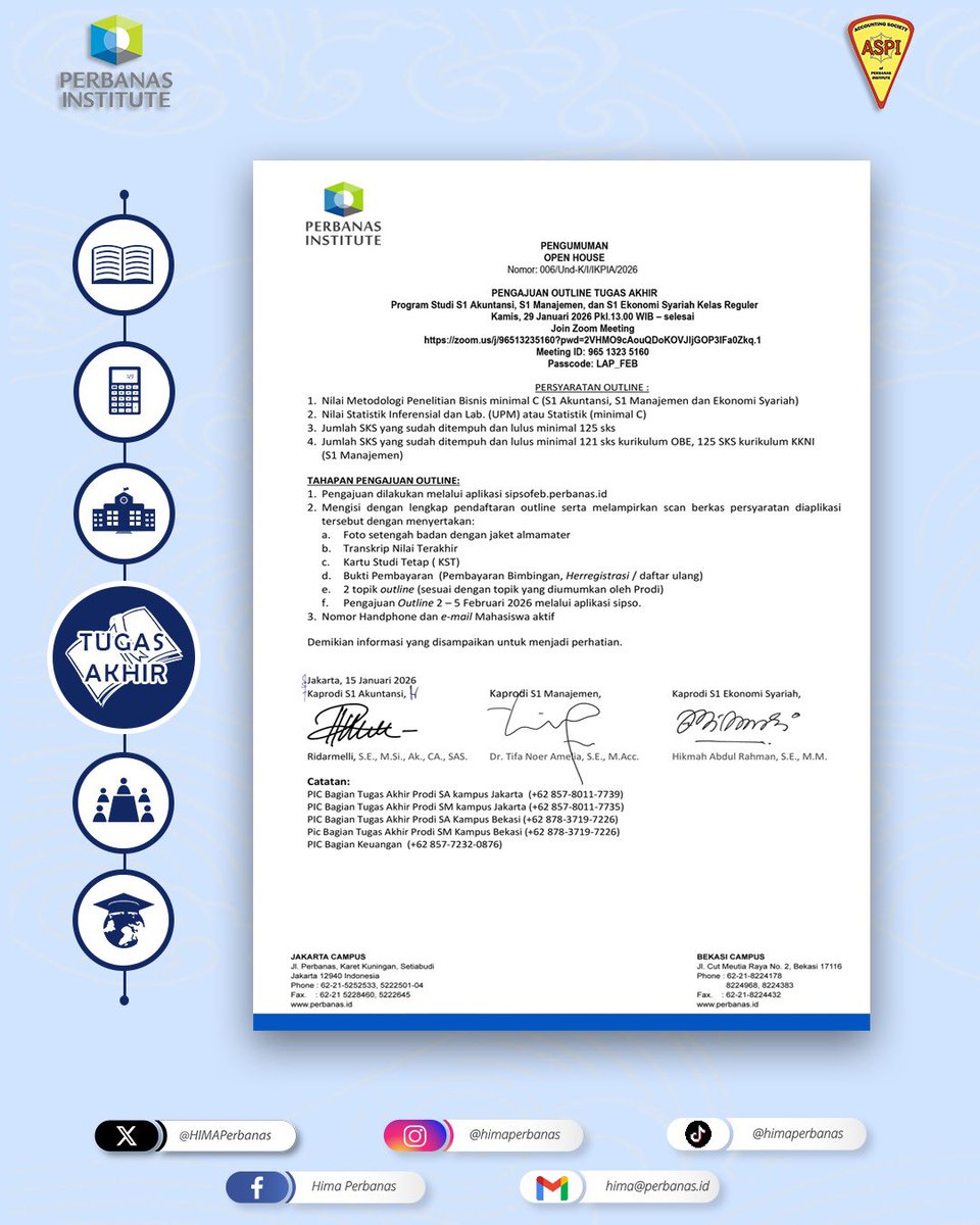 [ INFO TUGAS AKHIR ]

Diberitahukan kepada Mahasiswa/i Fakultas Ekonomi dan Bisnis Perbanas Institute mengenai Info Tugas Akhir.

Best Regards,
Public Relation of HIMA Perbanas Institute