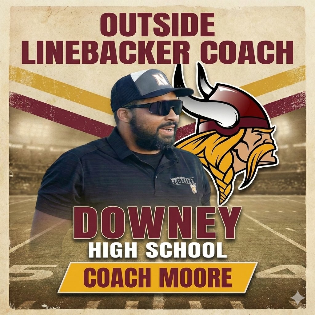 B_Moore_3's tweet photo. New Chapter. ⚔️
Proud to join the Downey coaching staff leading the OLBs. Can’t wait to get under the lights!
📍 Downey, CA
#VikingPride #DowneyFootball #OLB #FridayNightLights https://t.co/ojmy9jPffM
