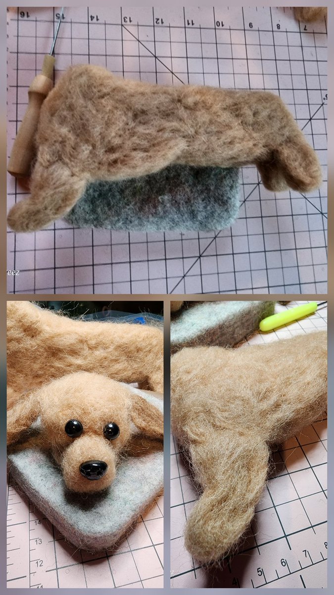 beesley_gillian's tweet image. I'm back at the needlefelting desk, trying my hand at a 3d dog which I'm totally winging it on because the roving came in a kit with instructions  that were entirely in Japanese! Not a word of English.🤷‍♀️😅#needlefelting #workinprogress
