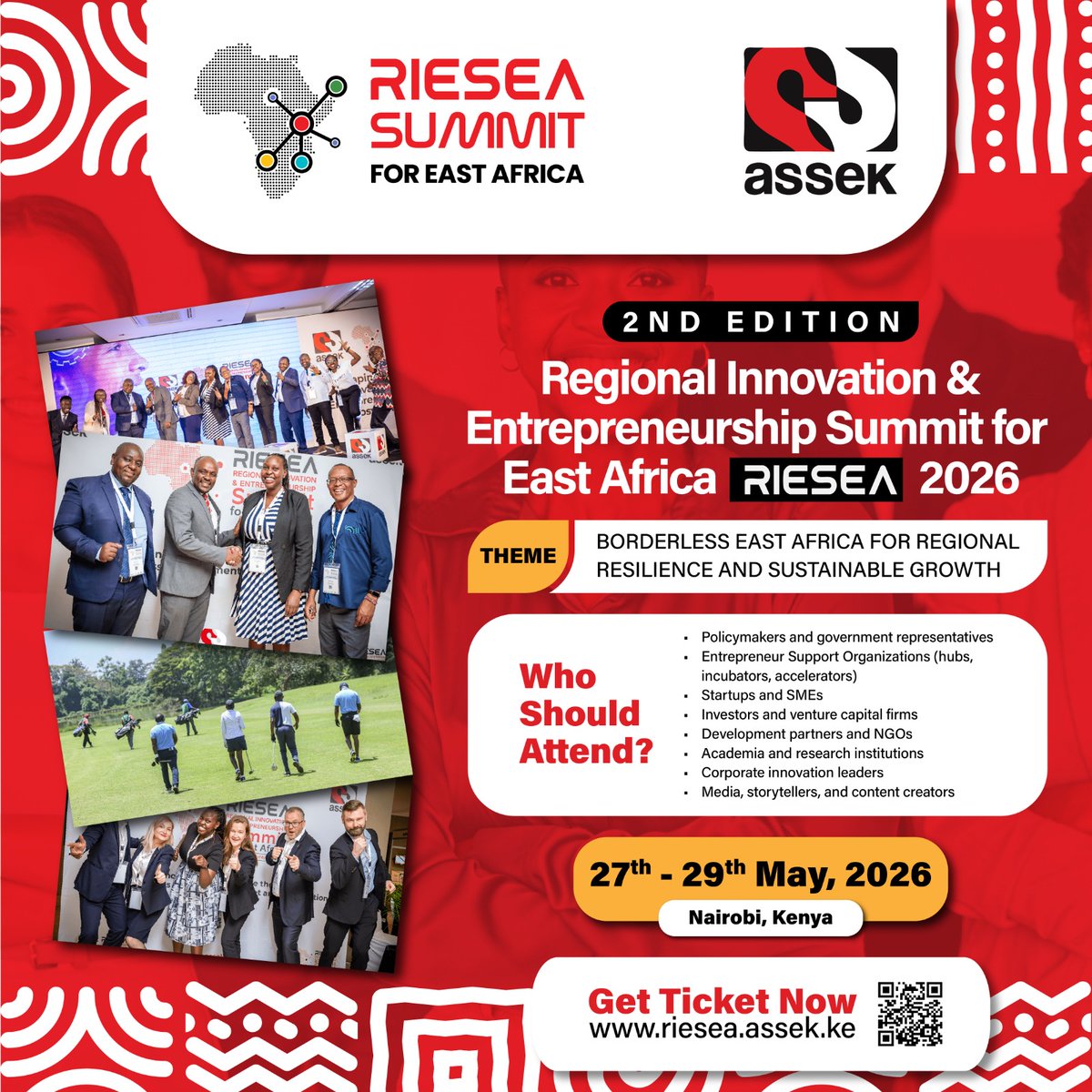 ASSEKnews's tweet photo. Breaking Borders. Building Futures.

🌍 RIESEA Summit 2026 | Nairobi
🗓 27–29 May 2026
💡 Innovation. Entrepreneurship. 

Regional Growth.
🎟 Register: https://t.co/Hw44rcWlB3
#RIESEA2026 #EastAfricaInnovates https://t.co/eSowxJTfnM