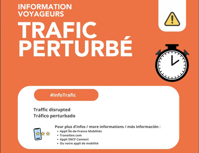 🔴#InfoTrafic #LigneV         

Le trafic Perturbé sur l'ensemble de la ligne V en raison de la panne d'un train.