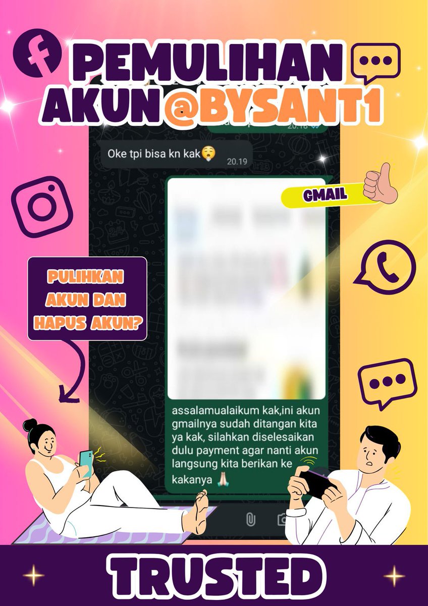 _evesite's tweet image. JASA ❕❕
PEMULIHAN AKUN DAN HAPUS AKUN

🌸&amp;gt;JASA HAPUS AKUN 
🌸&amp;gt;PULIHKAN BALIKIN AKUN LUPA PASWORD/KE HACK
🌸&amp;gt;JASA LACAK LOKASI
🌸&amp;gt;SADAP WA
🌸&amp;gt;LACAK HP HILANG BY NO HP/IMEI
🌸&amp;gt;JASA HACK/PEMULIHAN AKUN (EMAIL,IG,WA,TWITER/X, FB,TIKTOK)

FAST RESPON WA