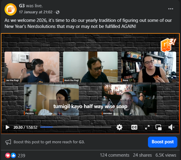 2026 with the <a href="/G3PodPH/">G3! Gamers | Geeks | Good Times</a> 

We've been running this crew since 2020, 6 years of producing the longest-running pop culture &amp; gaming podcast in the Philippines

170+ episodes
17 seasons

~and still the same passionate Gamers and Geeks on this side of the planet

Trusted by brands such
