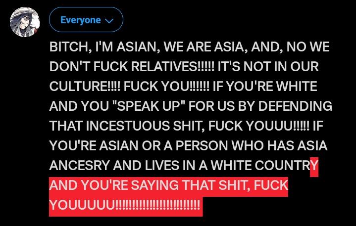 BITCH IM TIREEEED of people using Asian people as an excuse to want to fuck their biological sibling/step-sibling/half-sibling/adoptive sibling/sibling figure/non related familial figure whatever the FUUUUCKKK OF TYPE OF FAMILY MEMBER.