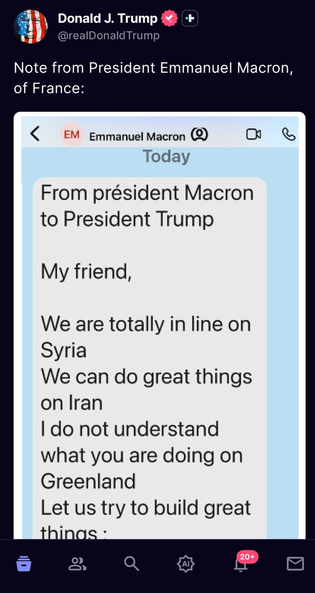 niporwifi's tweet image. Donald Trump acaba de filtrar este mensaje privado de Macron a él preguntándole qué hace Groenlandia.