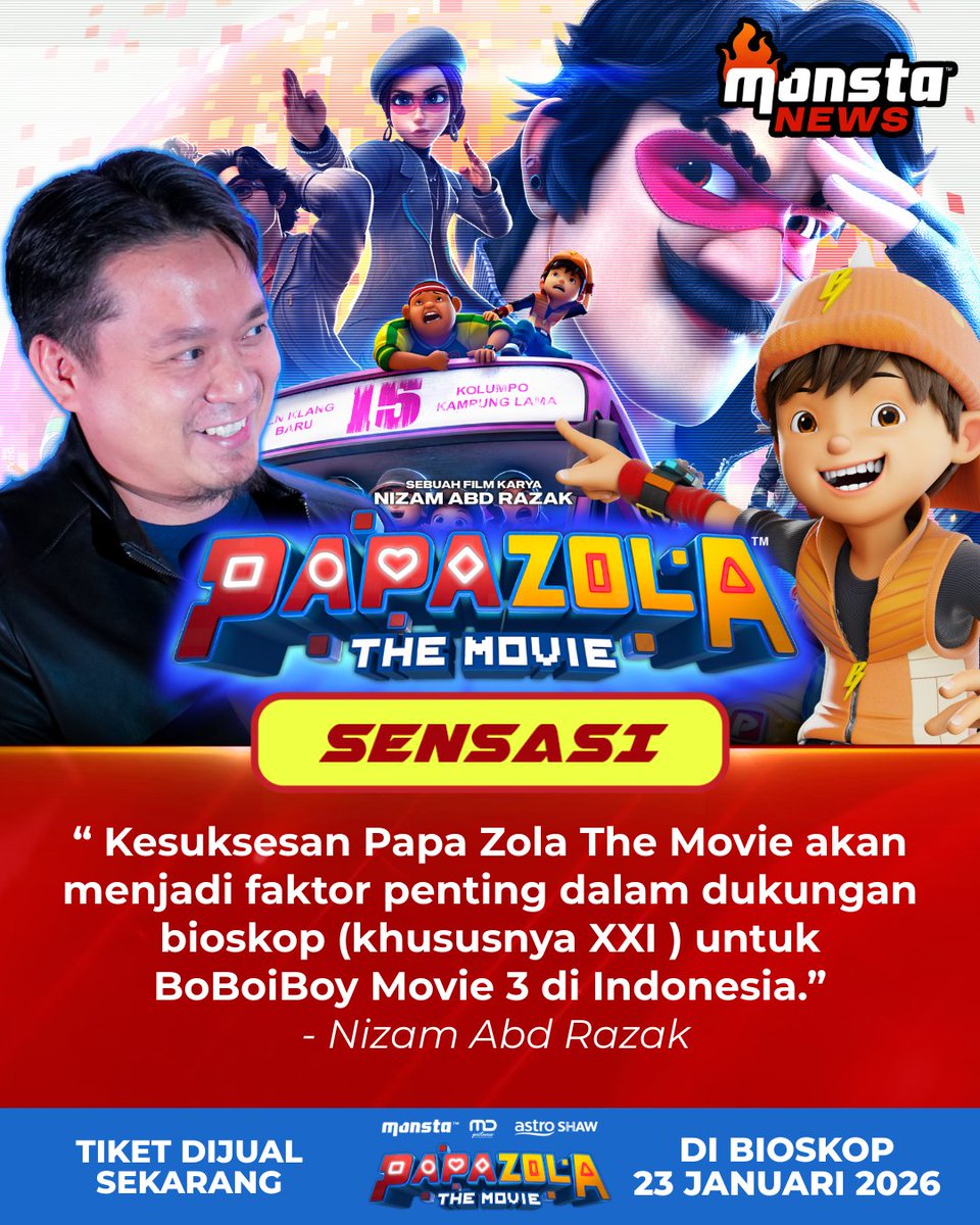 Film BoBoiBoy selanjutnya di Indonesia bergantung pada dukungan #PapaZolaTheMovie⚡Ayo nonton #PapaZolaTheMovie, tiket sudah dijual sekarang! 🇮🇩