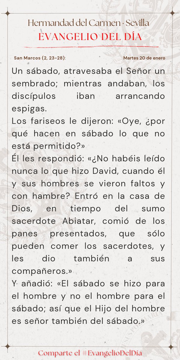 #EvangelioDelDía | 📖 San Marcos (2, 23-28): Gloria a ti, Señor Jesús.