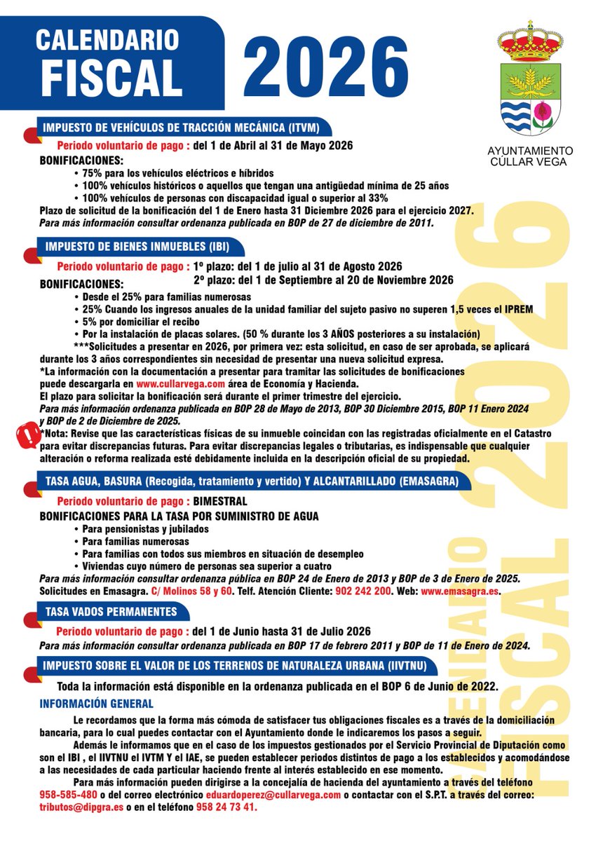 CALENDARIO FISCAL 2026 -  cullarvega.com/calendario-fis…