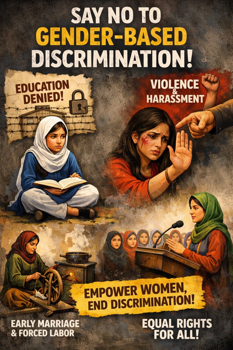 faheemferoz01's tweet photo. Gender-based discrimination still silences millions of women.
Education, dignity, and equal rights are not privileges — they are rights.
Let’s stand together for justice and equality.
#EndGenderDiscrimination #WomenRights #GenderEquality #Kashmir https://t.co/vt4ViO993p