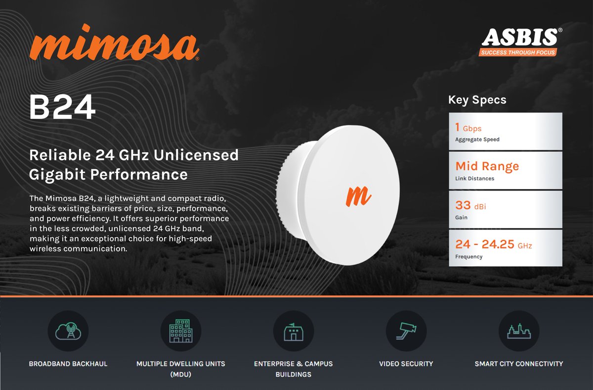 Mimosa B24 delivers fast, reliable wireless backhaul in the less-crowded 24 GHz band.
Compact, easy to deploy, and built for stable gigabit performance.
#WirelessBackhaul #FixedWireless #Telecom #ISP #Connectivity #MimosaB24 #ASBIS