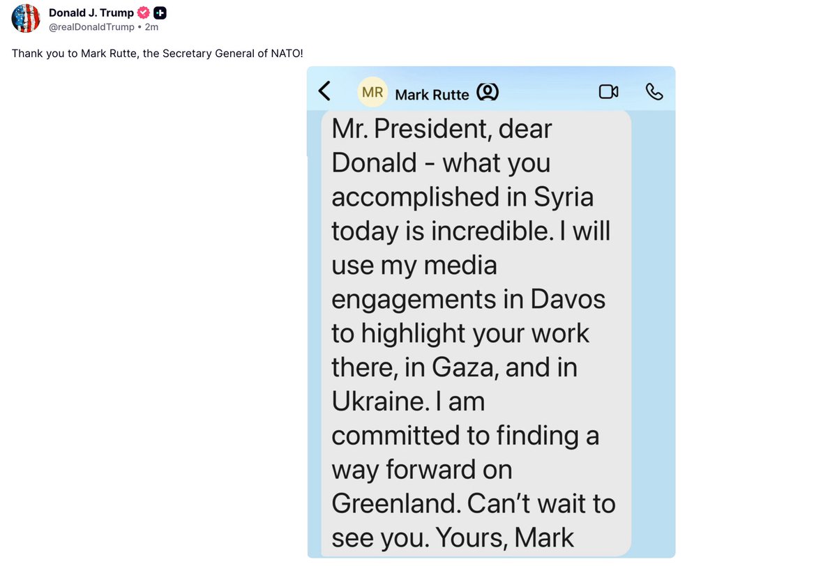 Trump now posting messages from Mark Rutte