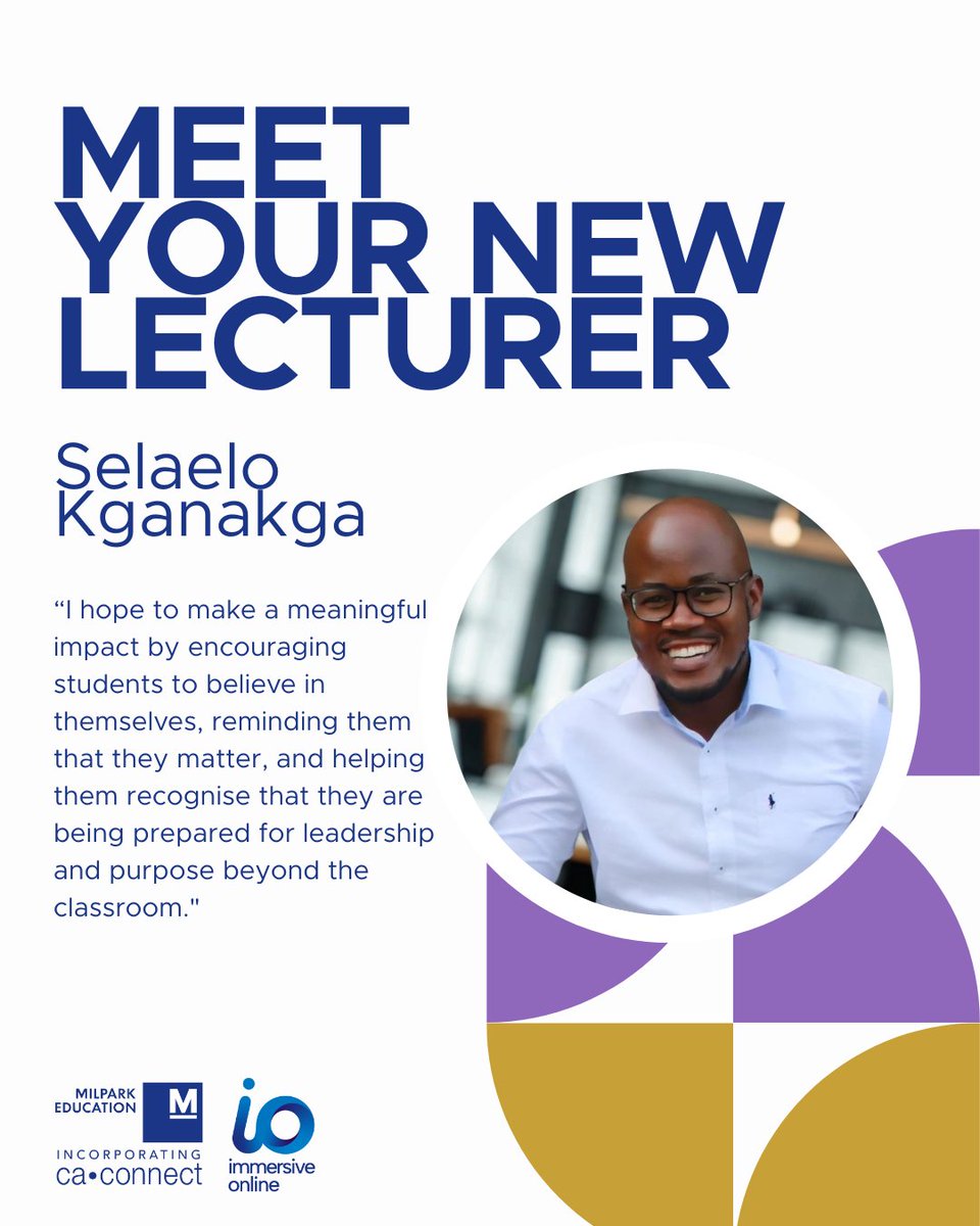 Join us in welcoming Selaelo Kganakga as our newest Lecturer at the School of Professional Accounting!

We’re excited to have him join the team and look forward to the knowledge and energy he brings. All the best Selaelo!

#MilparkEducation #Schoolofprofessionalaccounting