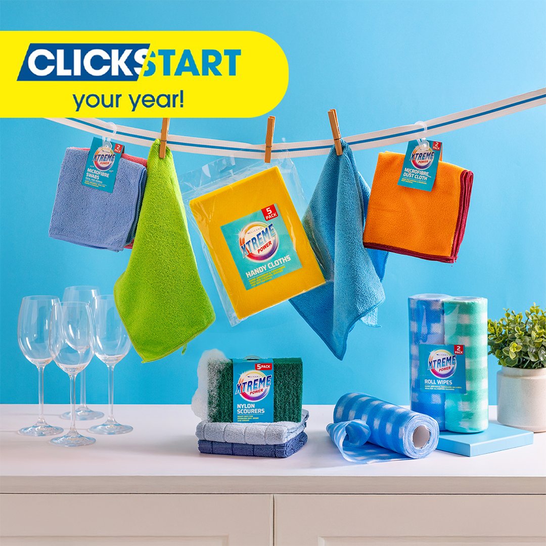 Clicks_SA's tweet photo. From a sparkling start to a spotless finish, Xtreme kitchen cloths and scourers make every dish and glass shine. 🍽️ 

Swipe your ClubCard and SAVE with your cashback.

#ClickStart #XtremeClean https://t.co/OHh4ihonIG