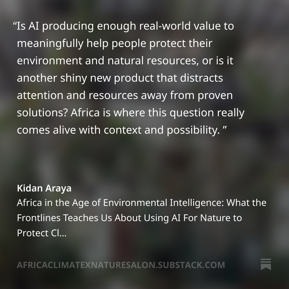 Some thoughts and questions on the many "AI for Good" + "AI for Nature" + "AI for Climate" programs that we're seeing rapidly pop up across Africa and what they could actually accomplish for people on the ground.

open.substack.com/pub/africaclim…