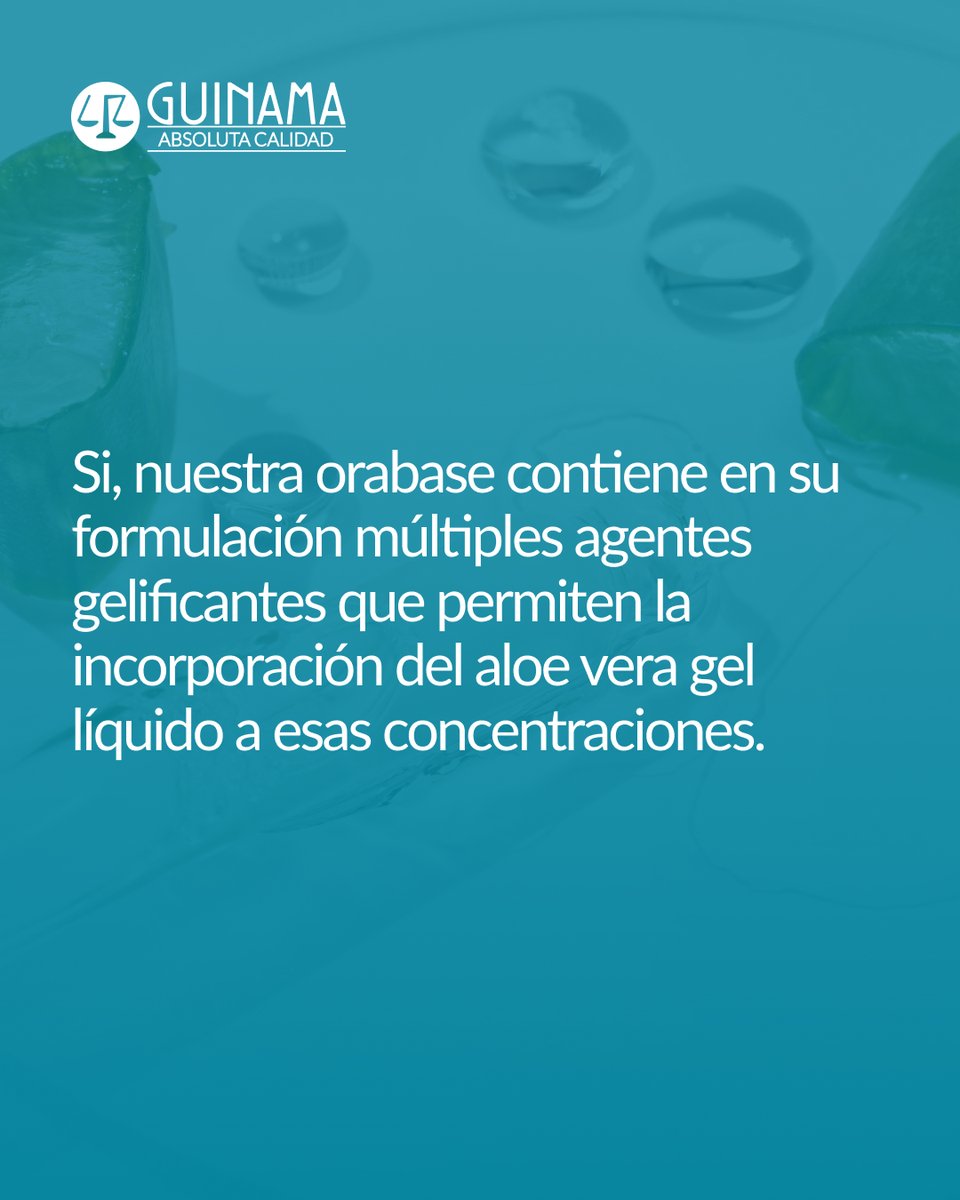 💡 Respondemos vuestras dudas en el Consultorio GUINAMA

Tengo que incorporar el aloe vera al 25% en vuestra Orabase, ¿puede hacerse?

#ExpertosEnFormulación #ConsultorioGUINAMA