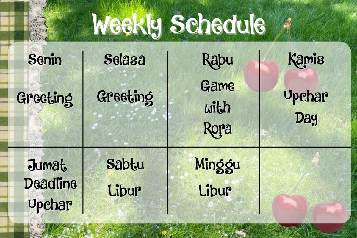 lowhisper_'s tweet image. ᅠ
Weekly Schedule 1st week
ᅠ