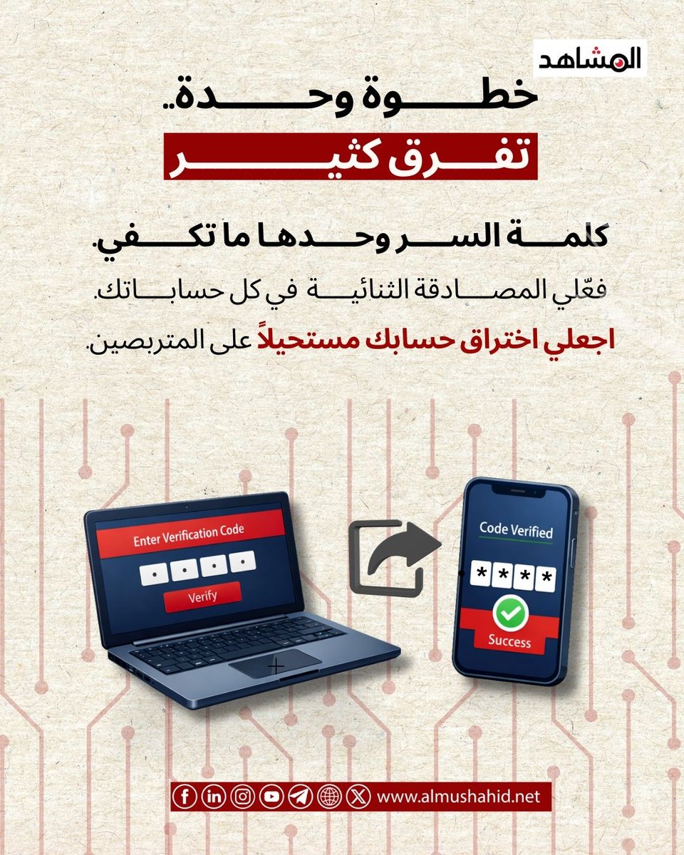 هل تعتقدين أن خطوة واحدة كفيلة بحمايتك رقمياً؟ ما هي؟ 🤔
#الأمان_الرقمي_حق_وواجب