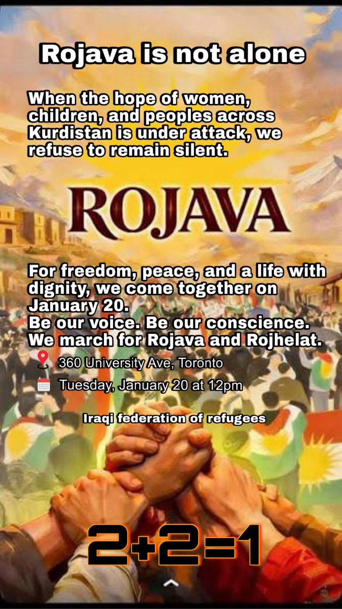 Come demonstrate against the attacks on Rojava and Rojhelat, perpetrated by the Syrian "government" on one side, and the Iranian regime on the other!  

Kurdistan under attack, what do we do?  
Stand up, fight back!

#JinJiyanAzadi 

🕛 Today at noon
📍US Consulate in Toronto