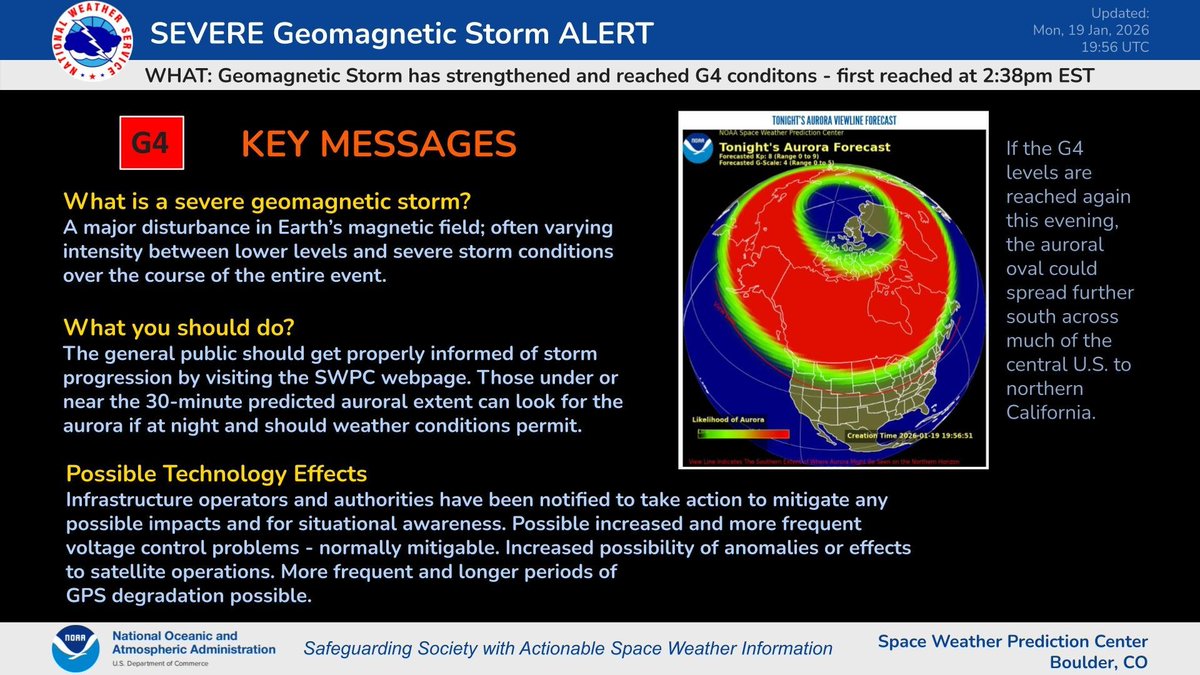 La pasada noche, hemos sido afectados por una tormenta solar, calificada como "severa" por la NOAA, siendo la más intensa en los últimos 20 años.  
Se reportan observaciones de auroras en Alemania.
+ info en ALT
