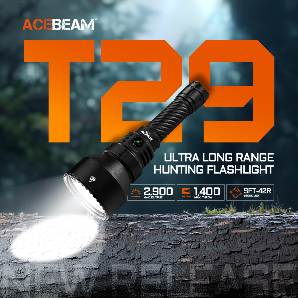AcebeamJapan's tweet photo. 🔥新登場！ハンティングの新基準——ACEBEAM T29
超長距離1400m、2900ルーメンの本格ハンティングライト。🔦 

山でも森でも、闇を切り裂く光で、確実な一撃を。

#ACEBEAM #T29 #ハンティングライト #超長距離 #アウトドア https://t.co/w9oE542A7v