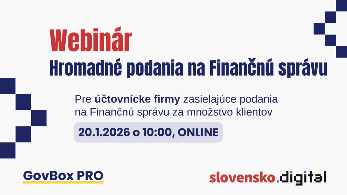 Dnes niečo veľmi užitočné pre účtovníkov! 
Webinár k podaniam na finančnú správu. 

Registrácia tu: us06web.zoom.us/webinar/regist…

Viac info k službe: sluzby.slovensko.digital/blog/hromadne-…