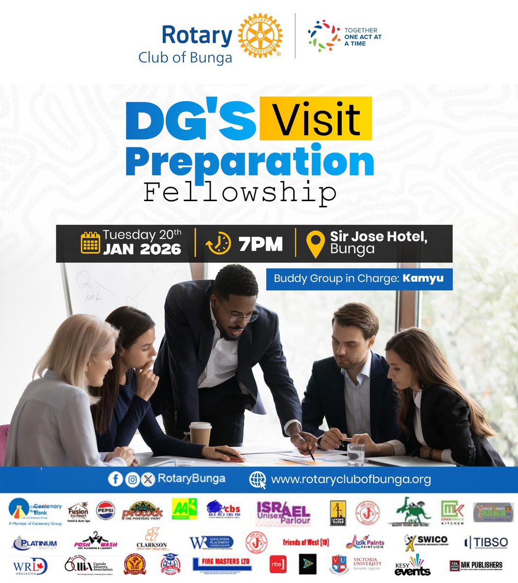 RotaryBunga's tweet image. DG’s Visit Preparation Fellowship, today.
📅 20 Jan 2026 | ⏰ 7PM
📍 Sir Jose Hotel, Bunga

Members to confirm My Rotary account registration and ensure email details are updated ahead of the DG’s visit.

#JoinUs Together, one act at a time! 
#RotaryBunga #DGVisit #Service
