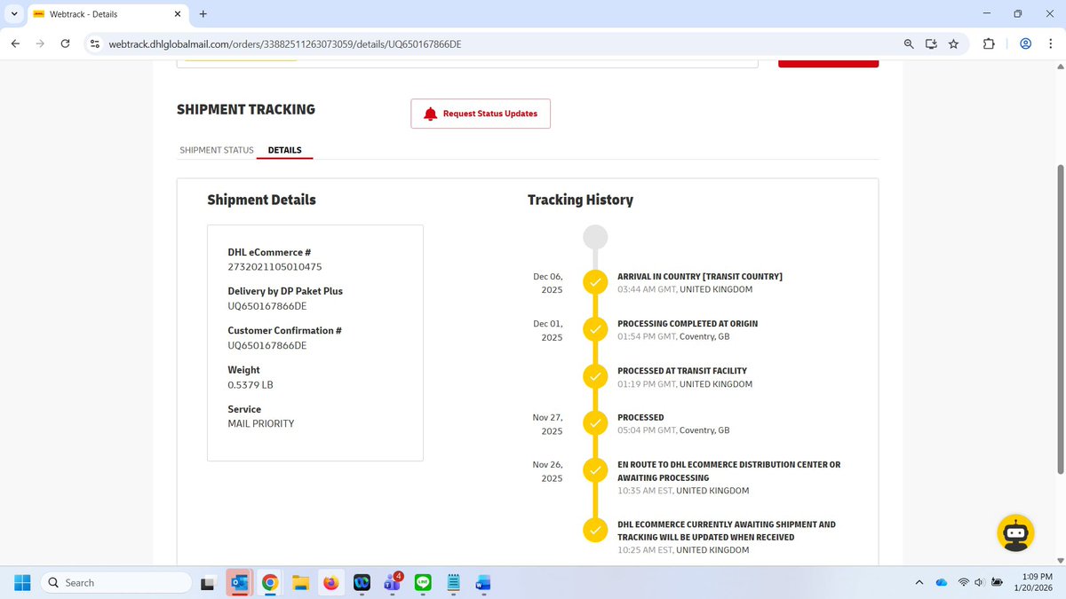 PinoyDarts's tweet photo. @reddragondarts Page 1/2
Dear @reddragondarts, we bought a Monza Butterfly shirt last Nov 25 to gift a friend. December came and went. It is now 2026, and the package still seems in limbo. Already contacted DHL. They said investigation needs to be raised by the sender. https://t.co/Q5sRVFh3mV