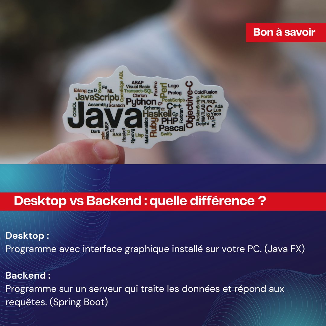 Bon à savoir 👇

Tu veux coder en Java ? Commence par comprendre la différence entre Desktop et Backend.

<a href="/java/">Java</a> <a href="/springboot/">Spring Boot</a>