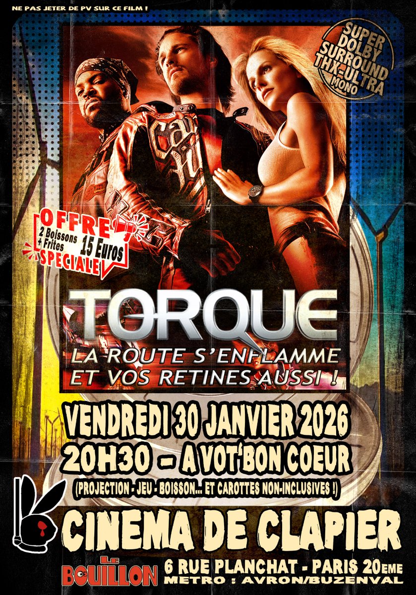 J-10 !
Dans 10 jours, Une bande de motards fluos envahit le Cinéma de Clapier du Bouillon avec la projection de TORQUE le Vendredi 30 Janvier à 20hr30.
Venez-y nombreuses et nombreux...
facebook.com/events/2327882…