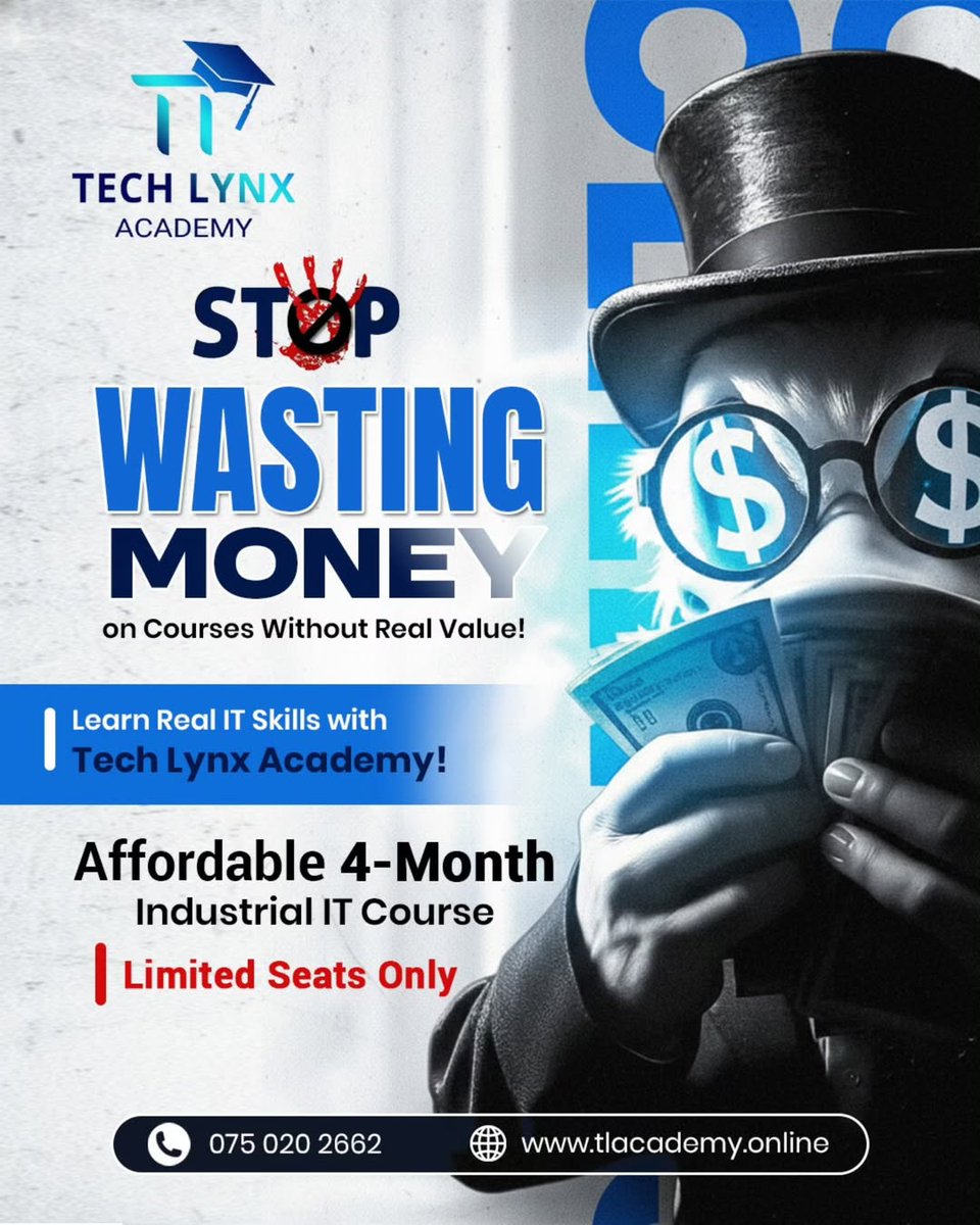 TechlynxAcademy's tweet photo. 🚫 STOP WASTING MONEY on Courses Without Real Value!

⏳ Limited Seats Available – Enroll Now!

📞 Call / WhatsApp: 075 020 2662
🌐 Website: https://t.co/b3zj0ZbgcZ

#TechLynxAcademy #IndustrialIT #RealITSkills #ITCareerStart #AffordableEducation https://t.co/gB0waV7npv