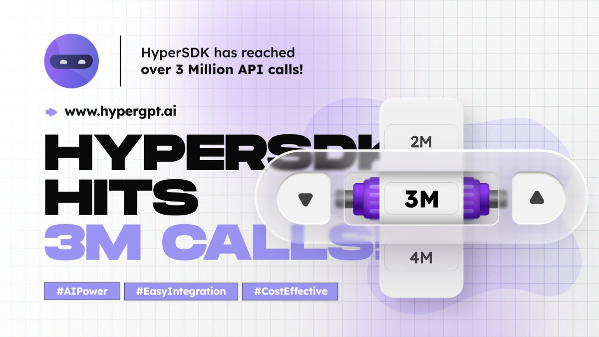 hypergpt's tweet image. 🔥🚀 HyperSDK just smashed over 3,000,000 API calls! 🎉💻

Huge thanks to all the devs &amp;amp; innovators building the future with us. 🌐⚡

The journey’s only getting started! ✨💜

#AIPower #EasyIntegration #CostEffective #HyperSDK