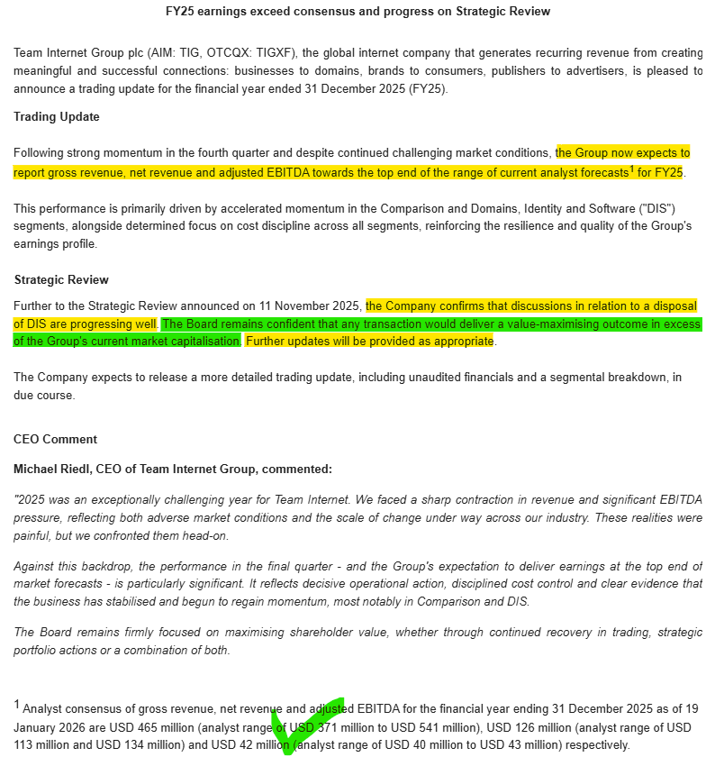 1James1n1's tweet image. #TIG - FY TU

➡️Expects to report Rev &amp;amp; adj BS Earnings at the top end of market expectations.
⭐️Is reviewing offers for DIS (c40% of company) &amp;amp; confirms that "any transaction would deliver a value-maximising outcome in excess of the Group's current market capitalisation".