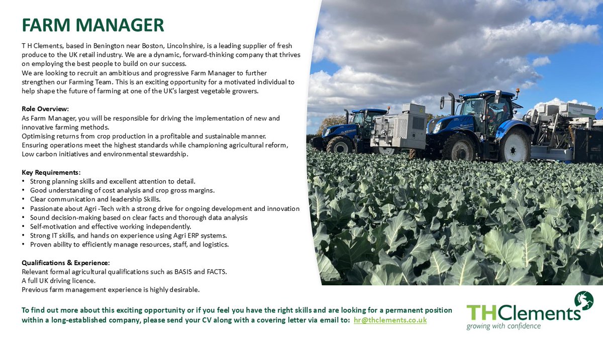 🌱WE’RE HIRING | Farm Manager🌱

We are looking to recruit an ambitious and progressive Farm Manager to further strengthen our Farming Team.

👉 Learn more about the role and explore our other current vacancies here:

🔗 thclements.co.uk/our-company/va…
