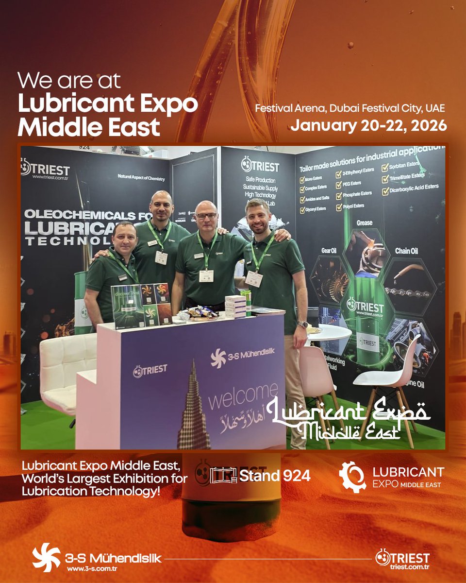 We are at Lubricant Expo Middle East, World’s Largest Exhibition for Lubrication Technology! Lubricant Expo Middle East

📍 Festival Arena, Dubai Festival City, UAE
📌 𝐒𝐭𝐚𝐧𝐝 924
📅 January 20-22, 2026eri standımıza bekliyoruz!

3-s.com.tr