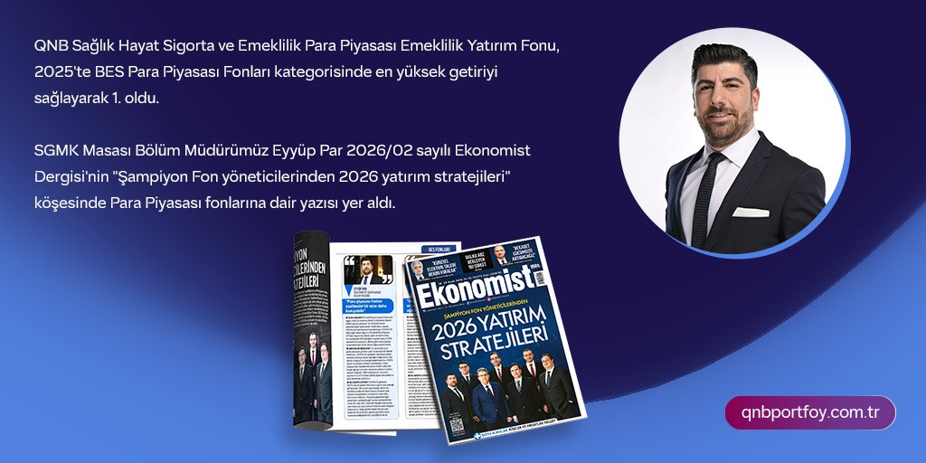 2025 yılında Bireysel Emeklilik Fonları Para Piyasası kategorisinde en yüksek getiriyi sağlayan QNB Sağlık Hayat Sigorta ve Emeklilik A.Ş. Para Piyasası Emeklilik Yatırım Fonu, kategorisinde 1. sırada yer aldı.

Bu performans, SGMK Masası Bölüm Müdürümüz Eyyüp Par’ın, Ekonomist