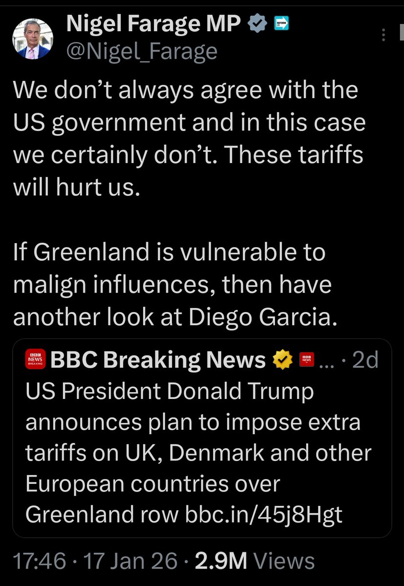 latikambourke's tweet image. Conservatives and Reform have been trying to get this blast from Trump over Chagos since before the inauguration. Now Trump does it to justify Greenland grab.