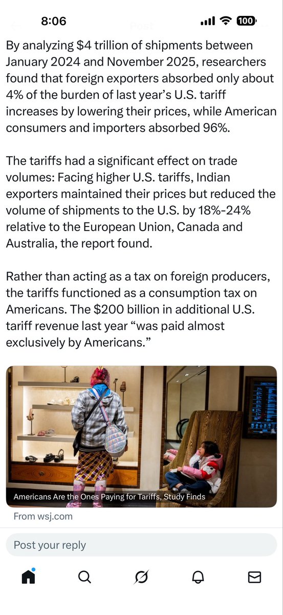 HannahDCox's tweet image. “The $200 billion in additional tariff revenue was paid almost exclusively by Americans.”

Again, this was an open book test. And a lot of the people that failed it are too dense to even know they’re being taxed more. I cannot.
