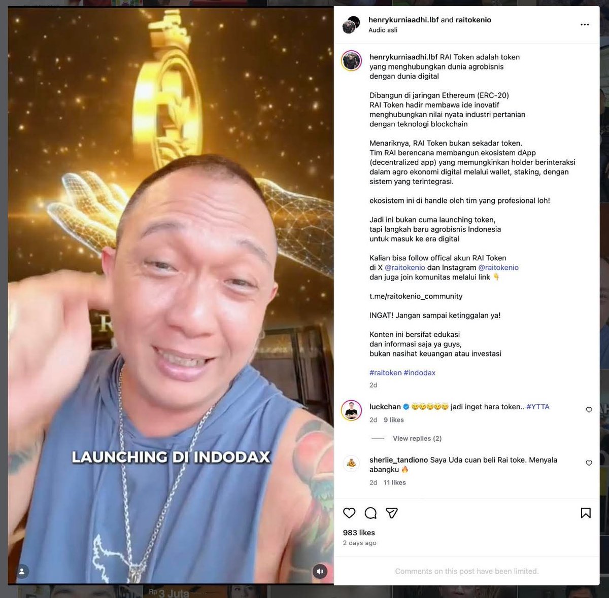 my_adefaried's tweet photo. $RAI Token Anak Bangsa akan segera hadir di Indodax, $RAI token membawa ide inovatif menghubungkan nilai nyata industri pertanian dengan teknologi Blockchain. 
Sebagai sesama Anak bangsa mari kita mendukung inovasi baru.

$RAI #YTTA https://t.co/yAdilhheoN