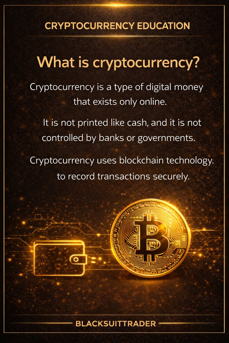 Cryptocurrency is digital money built on blockchain. It is not controlled  by banks or governments and allows people to send value directly across the  world. Before trading or investing, understanding crypto comes
