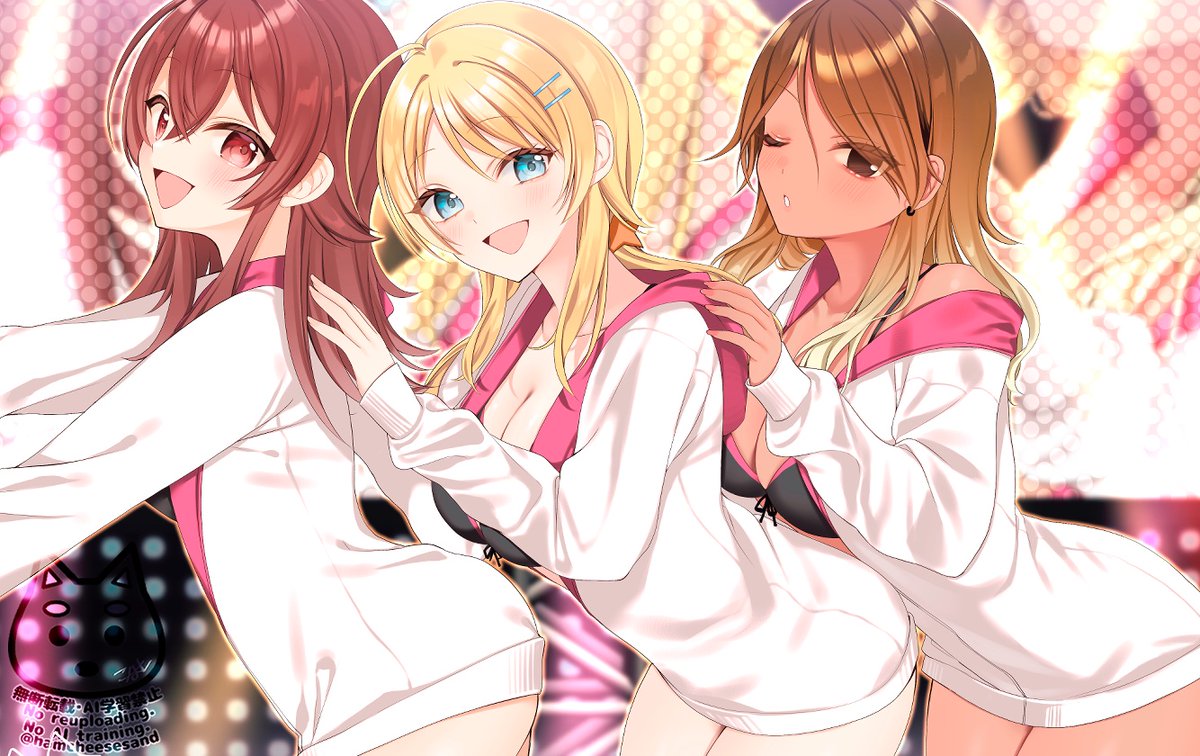 hamcheesesand's tweet image. skeb納品いたしました！果穂めぐる愛依でパーカー水着！パーカー水着ほまにありがとう…実装ほまにありがとう…パーカー水着たまらんのや……………そう唱え続けながら楽しく描けました！ありがとうございました〜！！