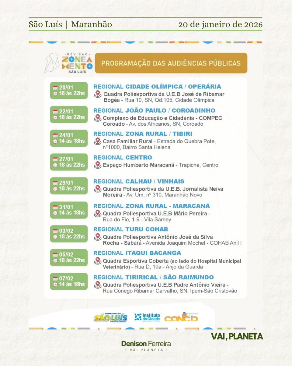 DenisonCardoso's tweet photo. São Luís discute, em audiências públicas, a revisão do zoneamento urbano, decisões que impactam diretamente a vida de quem vive a cidade.

O zoneamento define como a cidade cresce, influenciando diretamente a qualidade de vida da população. https://t.co/wuBVDWSAL1