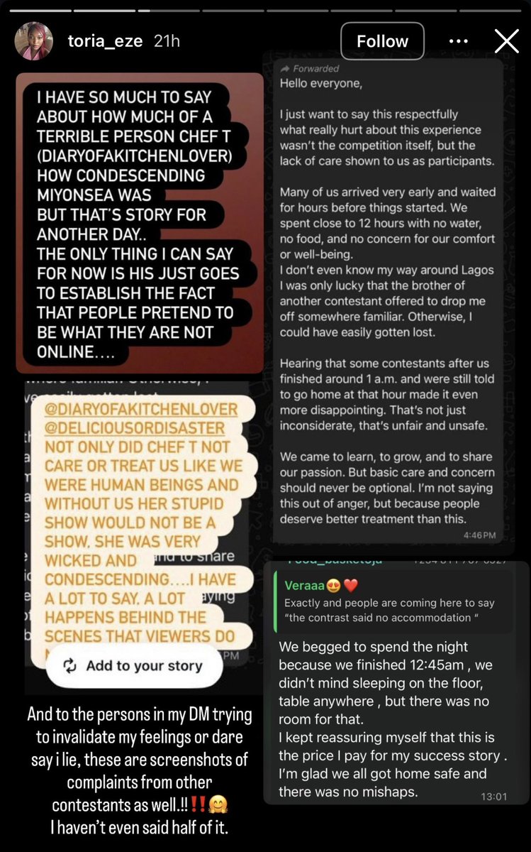 Hybrid_Ola's tweet photo. “I have so much to say about how much of a terrible person chef T is , we were not treated like human beings , I’ve gotten so many messages from other seasons contestants and the conditions are really sad”

— Delicious or disaster contestant , Toria Eze speaks about the show https://t.co/cIqUNqsuic