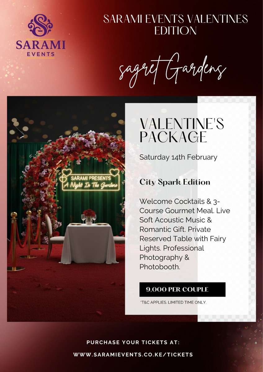 SaramiEvents254's tweet photo. 📍 NAIROBI: City Glow Edition ✨

Ditch the traffic for a garden sanctuary. Enjoy live soft acoustic music, a candlelit 3-course meal, and a private table wrapped in fairy lights. The perfect city escape. https://t.co/53YdSJHct0