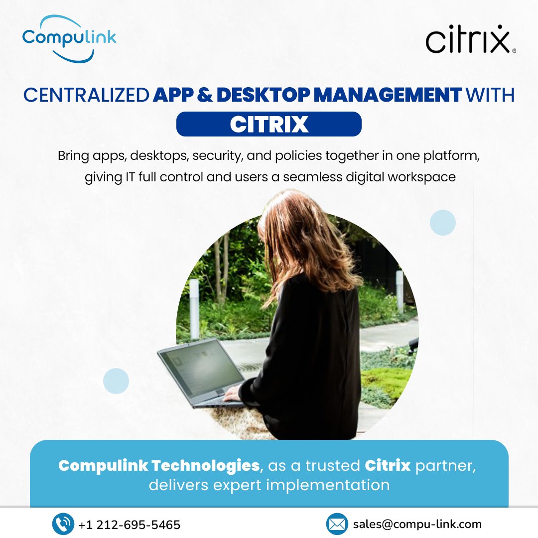 CompulinkTech's tweet image. Centralize apps, desktops, security, and policies in one powerful digital workspace with Citrix.
.
Contact no.- +1 212-695-5465
Email id: sales@compu-link.com
Website: compu-link.com

#Citrix #CompuLink  #CentralizedIT #AppAndDesktopManagement