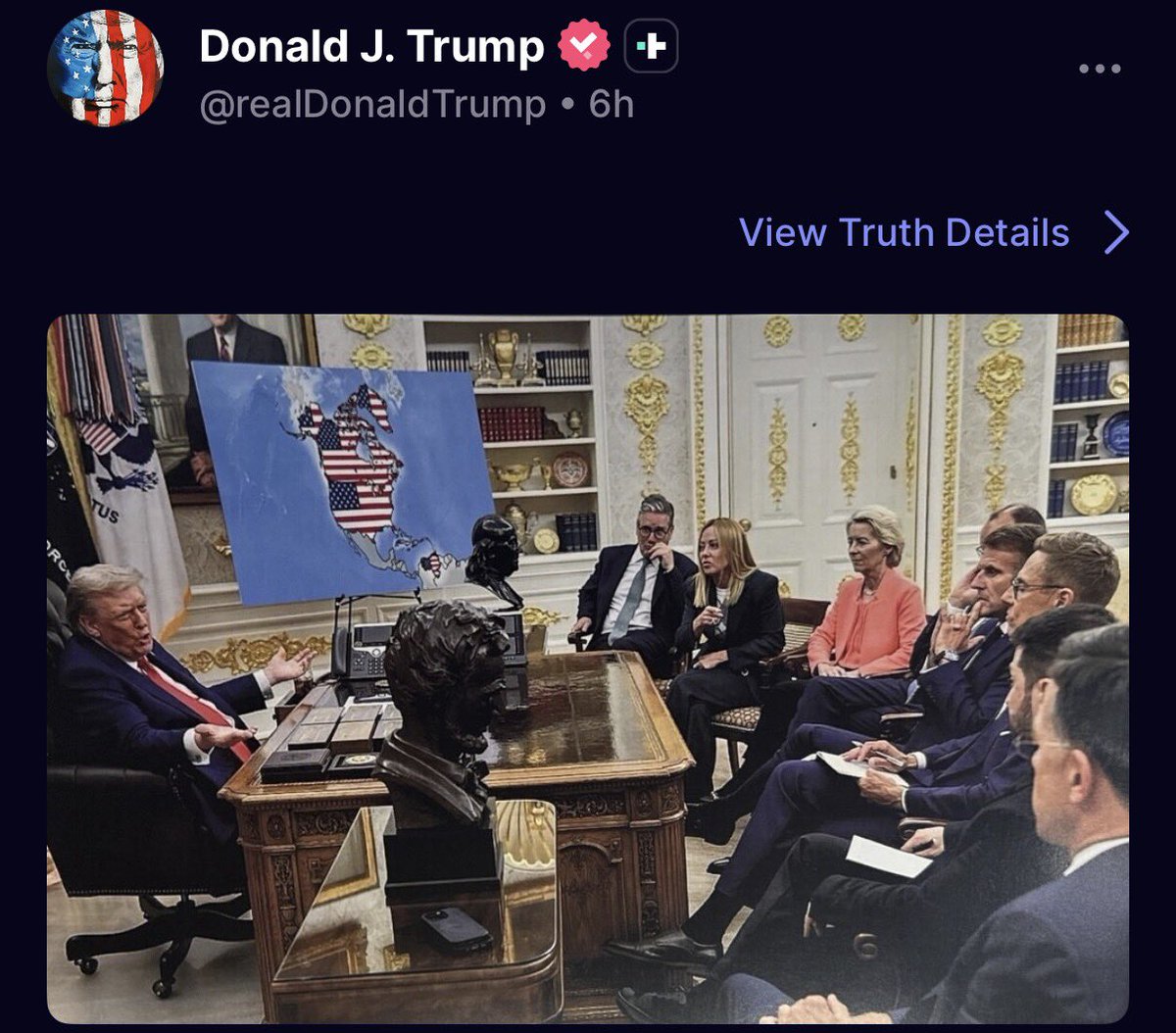 BREAKING: President Trump posts a picture of map with Canada, Greenland,  and Venezuela all part of the United States.